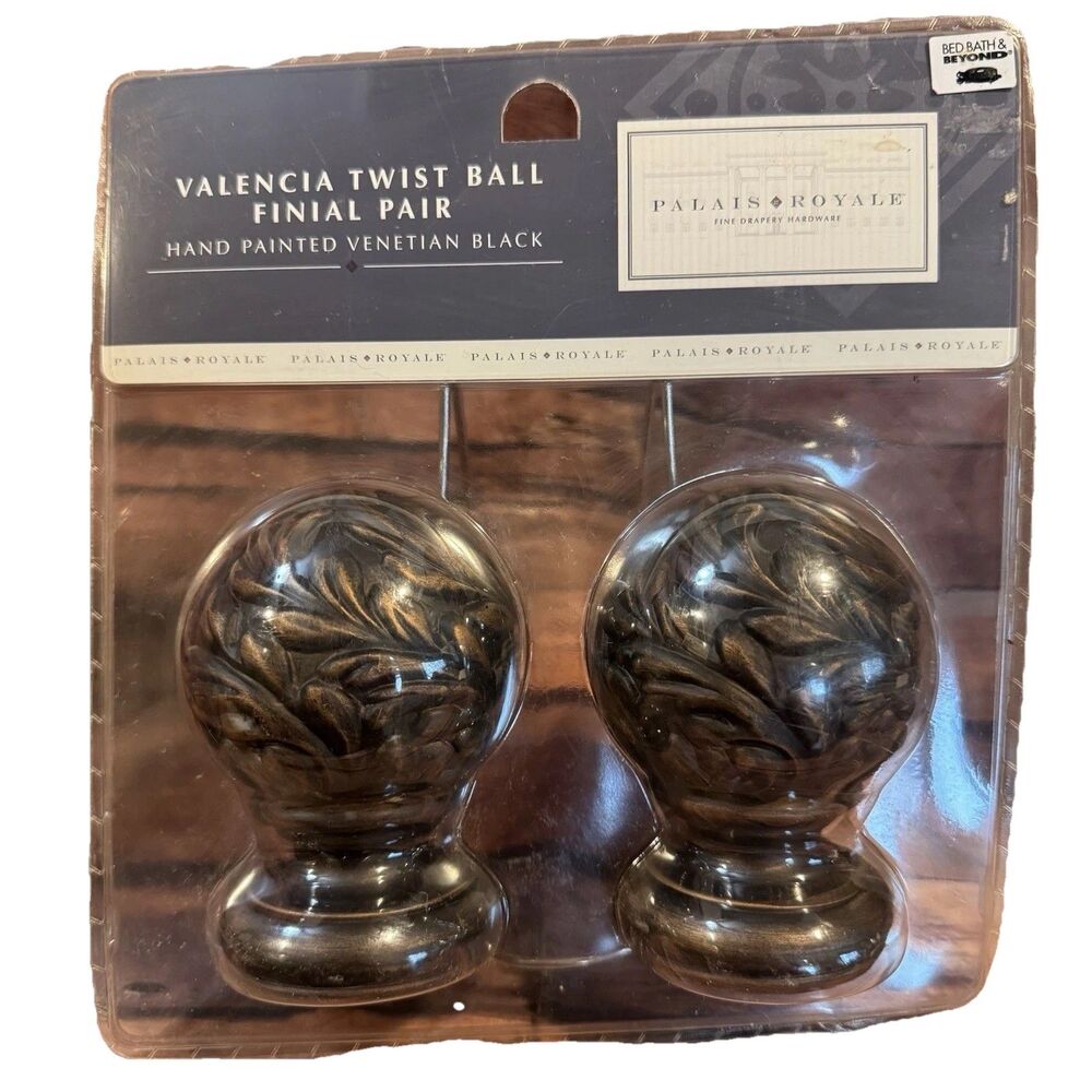 Palais Royale Valencia Twist Ball Finial Pair Venetian Black Curtain Rod Set New